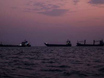Vessels transit the Strait of Hormuz off the coast of the port city of Bandar Abbas in southern Iran on September 5, 2026.