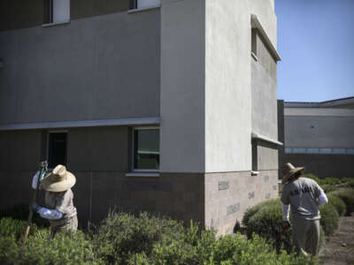 Incarcerated workers tend to landscaping at Las Colinas Women's Detention Facility in Santee, California, on April 22, 2020.