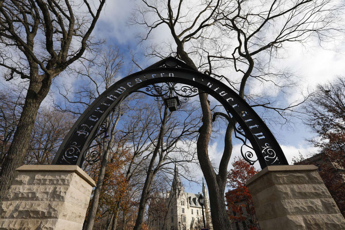 The Weber Arch at Northwestern University, on November 13, 2020, in Evanston, Illinois.