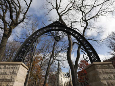 The Weber Arch at Northwestern University, on November 13, 2020, in Evanston, Illinois.