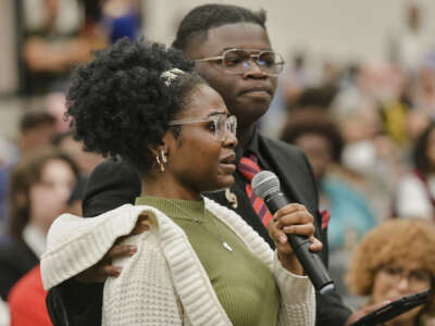 Local students speak in opposition to a proposal by Elon Musk's xAI to run gas turbines at its data center during a public comment meeting in Memphis, Tennessee, on April 25, 2025.