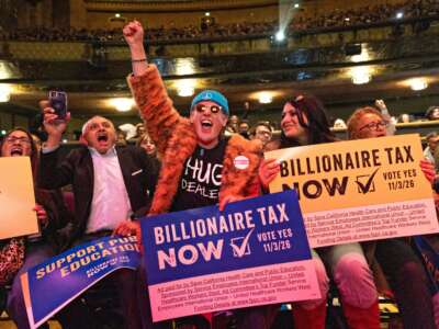 A “Billionaire Tax Now” rally where Sen. Bernie Sanders spoke on February 18, 2026, in Los Angeles, California.