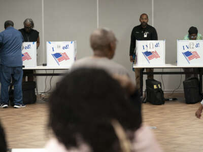 People fill out ballots on the first day of early voting at the County Voter Registration Office on May 26, 2026, in Columbia, South Carolina.