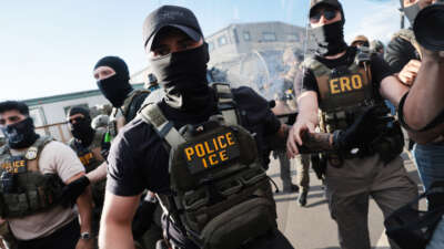 ICE agents clash with protesters outside the federal immigration center at Delaney Hall in Newark, where ICE is housing detained immigrants on May 28, 2026, in Newark, New Jersey.