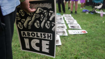 Community members gather at Remembrance Park before the “ICE Out of Texas / Marchamos Por Lorenzo” march in Houston, Texas, on July 25, 2026. Organizers called for accountability in the death of Lorenzo Salgado Araujo and urged state and federal officials to investigate Immigration and Customs Enforcement's actions.
