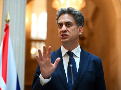 British Foreign Secretary, Ed Miliband, speaks during a joint press conference with Spanish Foreign Minister Jose Manuel Albares at the Palacio de Viana on July 29, 2026, in Madrid, Spain.