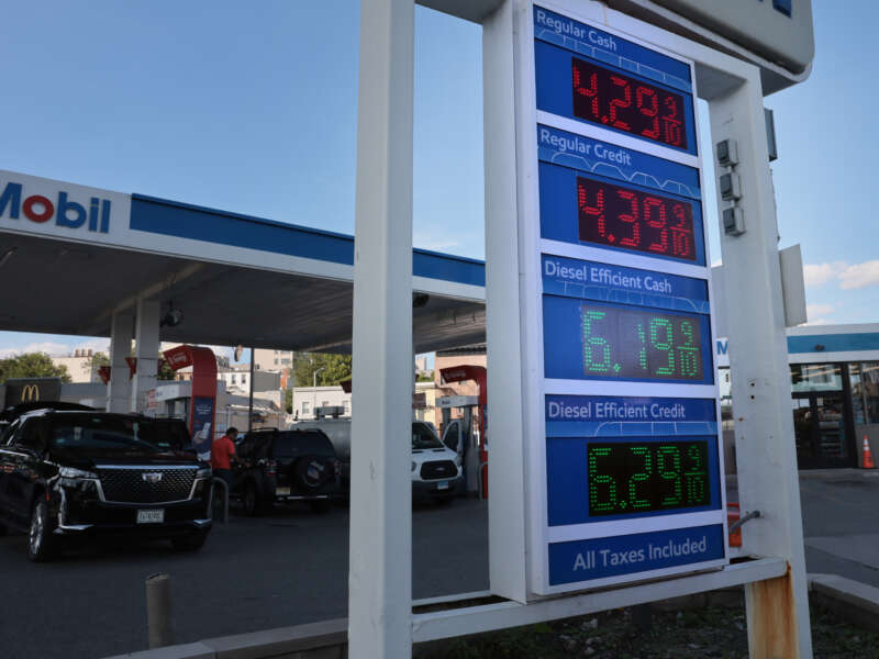 Gas prices are displayed at a Brooklyn gas station on September 4, 2026, in New York City. As millions of Americans take to the road for Labor Day weekend, gas prices continue to rise.
