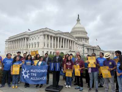 Massachusetts Democratic Rep. Jim McGovern was joined by Rep. Don Bacon and immigration and labor advocates to push for the renewal of Temporary Protected Status for Salvadorans in Washington, D.C. on September 3, 2026.