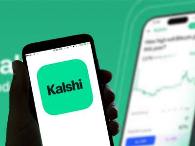 In this photo illustration, the Kalshi online betting app logo is seen displayed on a smartphone screen.