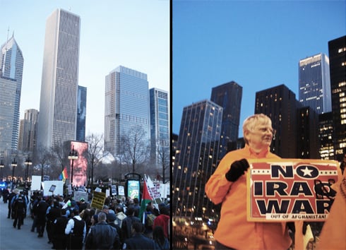 The march protested both the Iraq and Afghanistan wars.