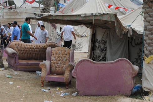 Protester's camp where people have been sitting for nearly a month.