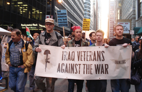 Iraq Veterans Against the War march in the protest.