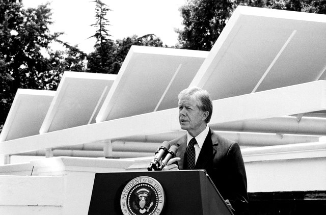 President Jimmy Carter with solar panels at the White House.