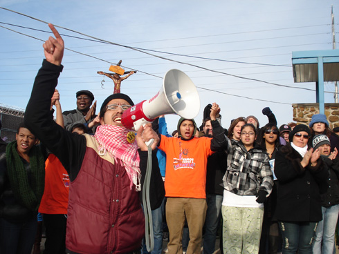 Protesters not participating in the civil disobedience cheered from the sidelines.