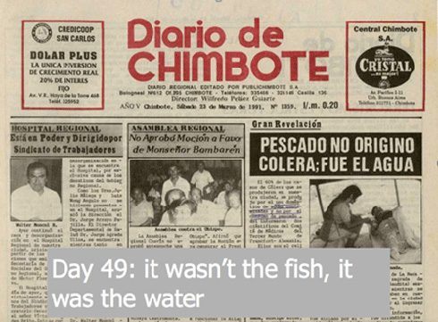 Peruvian newspaper with article on cholera.