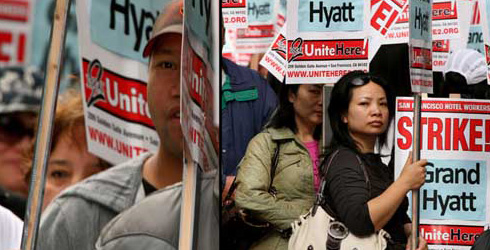 Hotel worker striking at Grand Hyatt