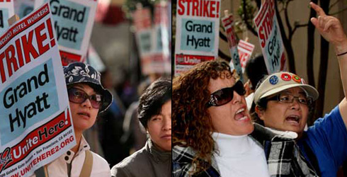 Hotel worker striking at Grand Hyatt