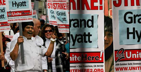 Hotel worker striking at Grand Hyatt