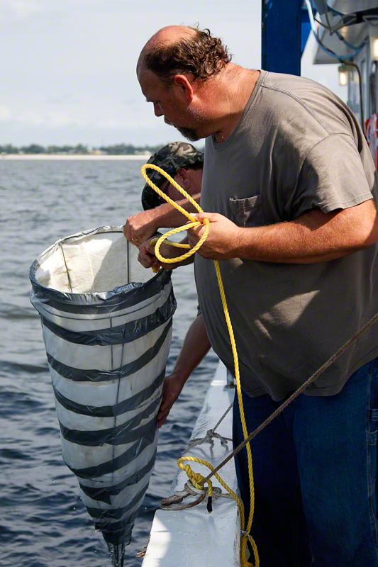 Stewart had on board another homemade method of capturing oil in the water column.