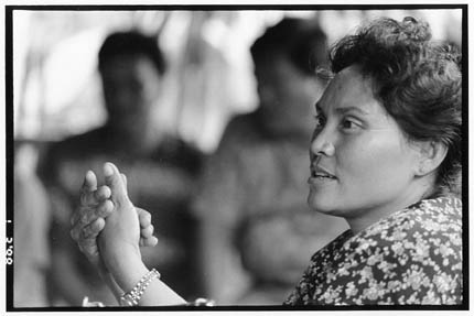 Carmen, Mindanao, Philippines - Eleuteria Chacon speaks at a meeting of farm workers on strike against Dole Farming Co. because the company pays a price so low workers' income has fallen drastically. The workers' cooperatives struck to force Dole to raise the price. Chacon is a strike leader.