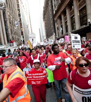 Teachers and supporters rally in support of the Chicago Teachers' Union strike, September 10.
