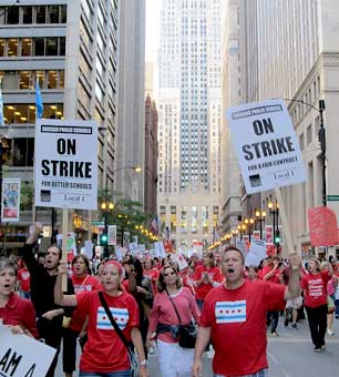 Teachers and supporters march in support of the Chicago Teachers' Union strike, September 10, 2012.