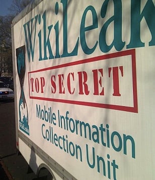 WikiLeaks top secret mobile information collection unit is pulled over by Secret Service for driving in a no truck zone. They had been peeking in the windows while it was parked during a Bradley Manning rally. (Photo: <a href=