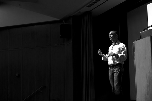 Jeff Bezos answers questions at Startup School. (Photo: <a href=