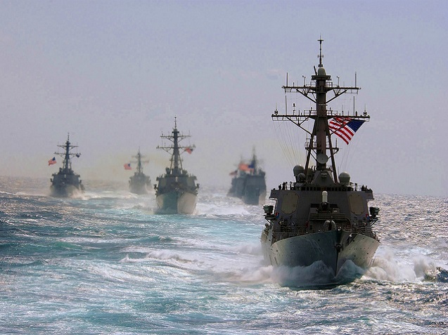 Guided missile destroyers USS Porter (DDG 78) - USS McFaul (DDG 74) - USS Arleigh Burke (DDG 51) - USS Cole (DDG 67). Guided missile cruisers USS Cape St. George (CG 71) and USS Anzio (CG 68). Assigned to Commander, Carrier Strike Group 12. Photo by Lt. j.g. Caleb Swigart, U.S.N.