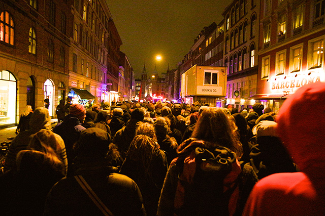 An estimated 400-to-500 people filled the streets of downtown Copenhagen in support of the anti-PEGIDA rally. (Photo: Linda Pershing)