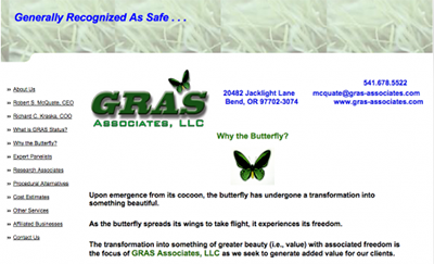 The GRAS Associates website explains the philosophy behind its butterfly logo. (Image: gras-associates.com)