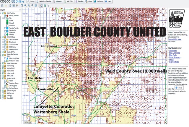 Lafayette, Colorado, as it sits next to Weld County, one of the most densely drilled regions in the United States. (Photo: Cliff Willmeng and East Boulder County United)