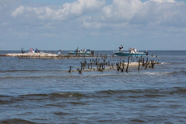 Media and Restore the Mississippi River Delta Coalition at Cat Island, March 31, 2015. (Photo: ©2015 Julie Dermansky)