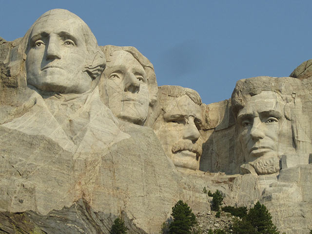 Mount Rushmore National Memorial carved into the sacred Black Hills. The Black Hills are part of treaty protected territory of the Great Sioux Nation. (Photo: Jason Coppola)