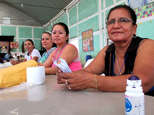 Women were well represented voting center in the town of San Juan Tecuaco. Two of the four polling stations were staffed entirely by women, who were also the majority at the other two. (Photo: Sandra Cuffe)