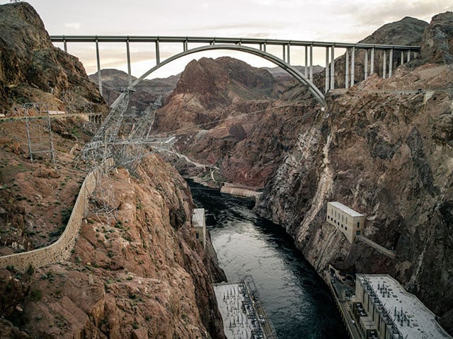 A view from the Hoover Dam. Its walls stretch 1,200 feet across the Boulder Canyon, are 726 feet high and 660 feet thick. (Photo: Michael Friberg/ ProPublica)