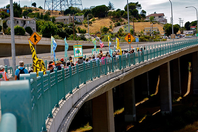 The walkers exited Carquinez Bridge and headed towards Phillips 66 Refinery in Rodeo. (Photo: Rucha Chitnis)