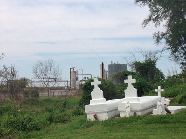 A graveyard on top of an Indian Mound in Chauvin, LA. (Photo: Bennett Collins)