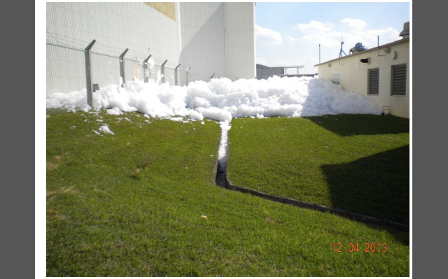 On December 4, 2013, one accident - blamed on a switch and module malfunction - spread 2270 liters of fire extinguishing agents out of an open hangar and into storm drains on Kadena Air Base. (Photo: Jon Mitchell)