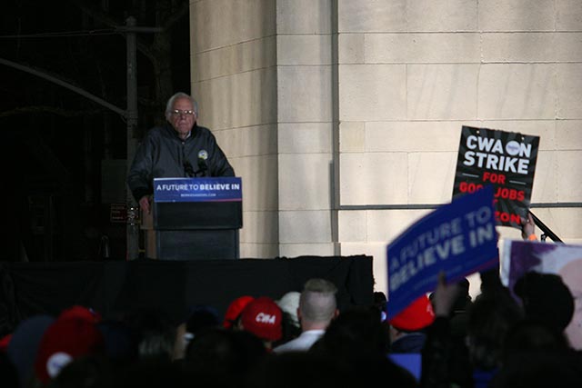 Bernie Sanders speaks at a campaign rally in New York City’s Washington Square Park on Wednesday. (Photo: Wilson Dizard) 