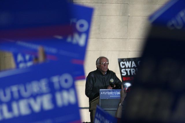 Bernie Sanders speaks at a campaign rally in Manhattan’s Washington Square Park on Wednesday. (Photo: Wilson Dizard) 