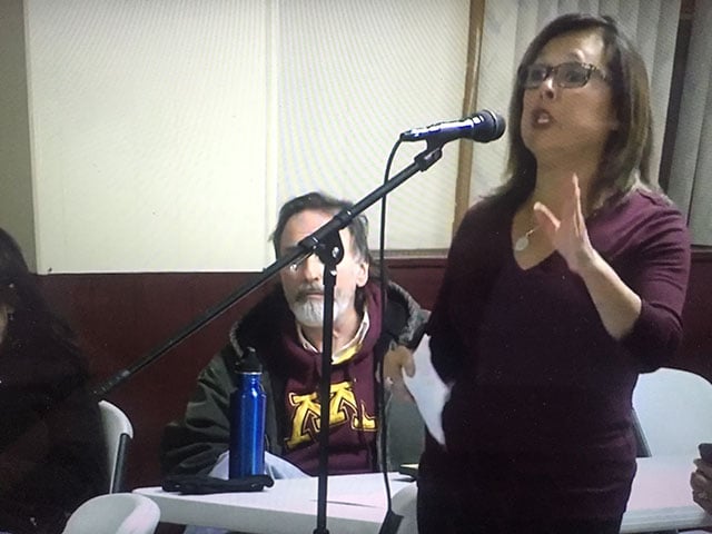 Desiree McGuire speaks at the Eldred Township Planning Commission public hearing on February 18, 2016, in Pennsylvania. (Image: YouTube video of hearing)