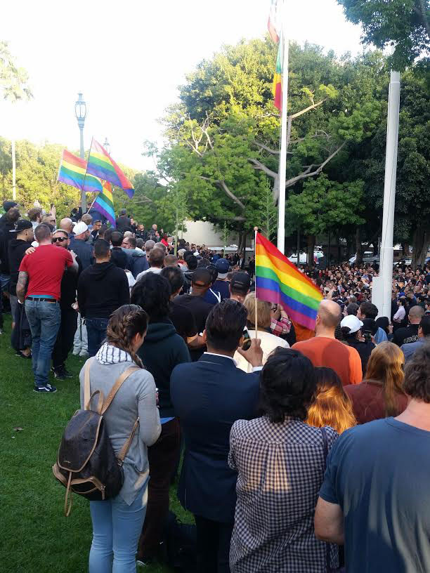 A crowd gathered at a vigil in LA on June 13. (Photo: Tanzila Ahmed)