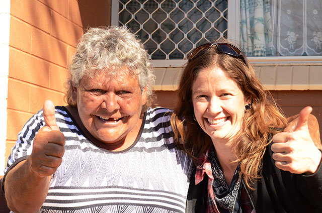 Marlene Nungarrayi Bennett and Natalie Wasley celebrating the Muckaty victory in June 2014. (Photo: Friends of the Earth)