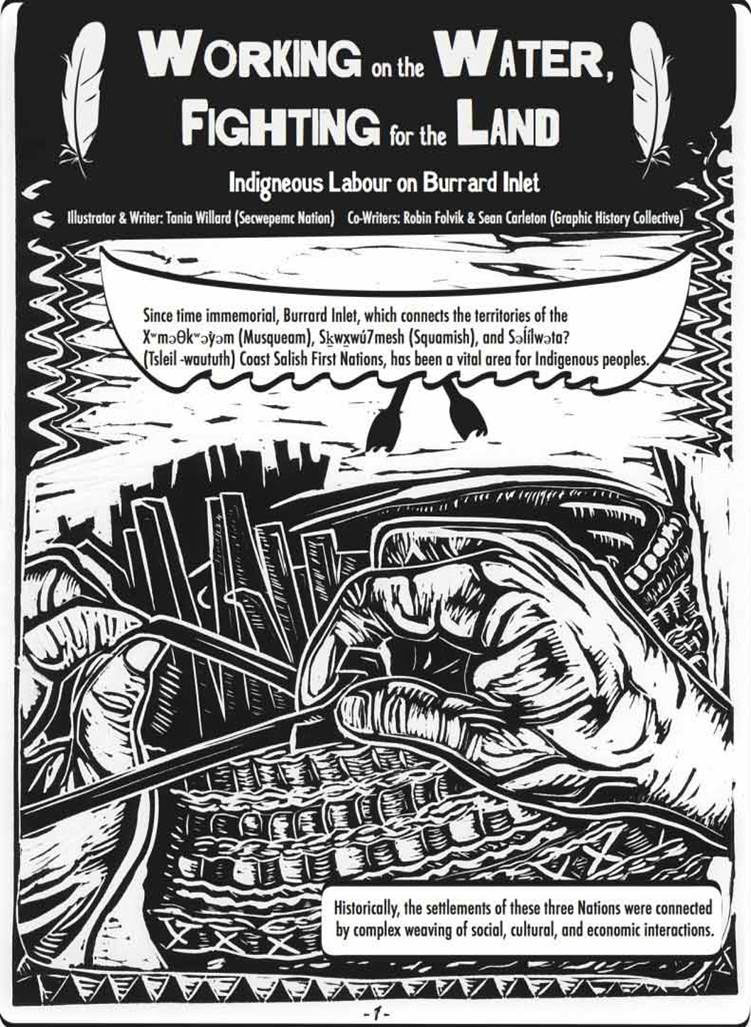 Working on the Water, Fighting for the Land: Indigenous Labour on Burrard Inlet. Illustrated by Tania Willard (Secwepemc Nation). Co-written by Robin Folvik and Sean Carleton.