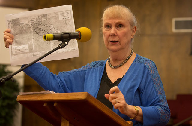 Wilma Subra at an Eight Mile community meeting on July 21, 2016 at the High Point Baptist Church. (Photo: Julie Dermansky)