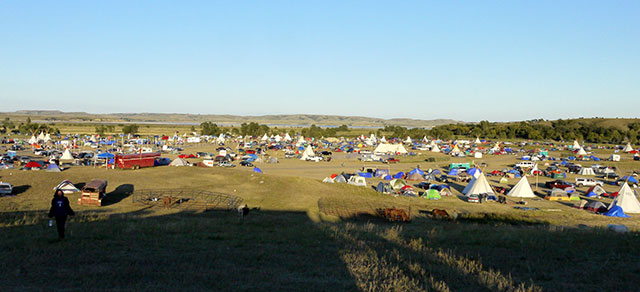 Oceti Sakowin camp seen from a hill on September 14, 2016. (Sarah Jaffe for BillMoyers.com)