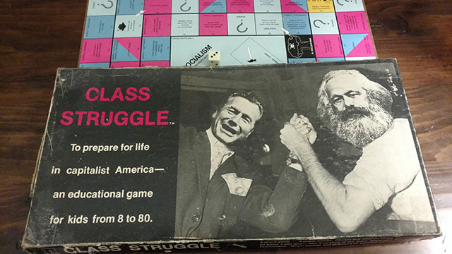The front of Class Struggle's box features Karl Marx and Nelson Rockefeller arm-wrestling. (Photo: Brian Van Slyke)