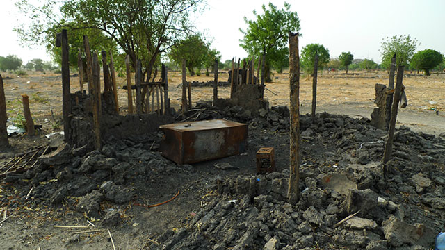 The ruins of Leer, South Sudan. The town was repeatedly attacked by militias allied to the national government during 2015.
