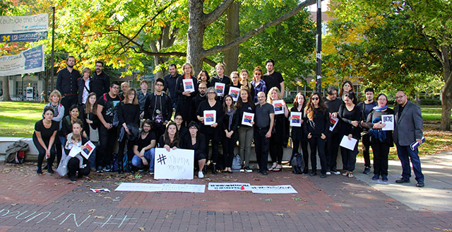 Students, teachers and members from the Ann Arbor community get together at the University of Michigan, Ann Arbor to express their solidarity. (Photo: Alejo Stark)